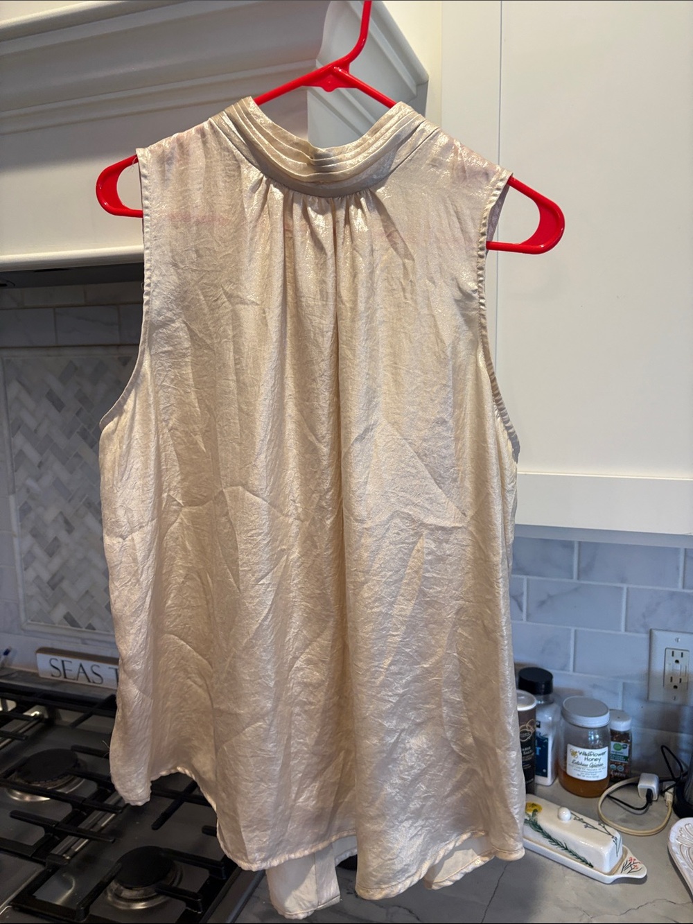 Maeve Shimmery Cream Sleeveless Top